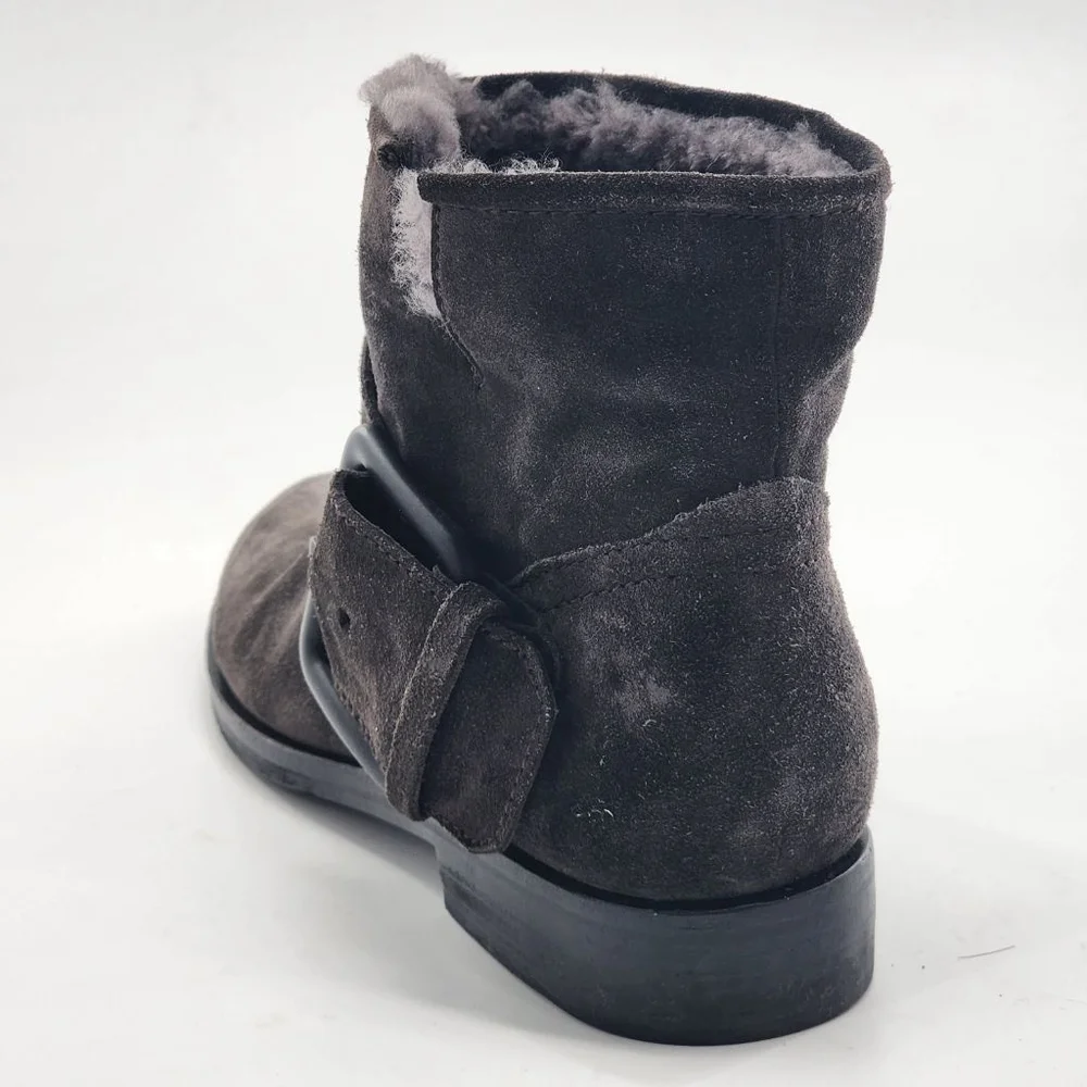 SIGERSON MORRISON $525 Suna 2 Gray Shearling Buckle Suede Ankle Booties Size 7‎